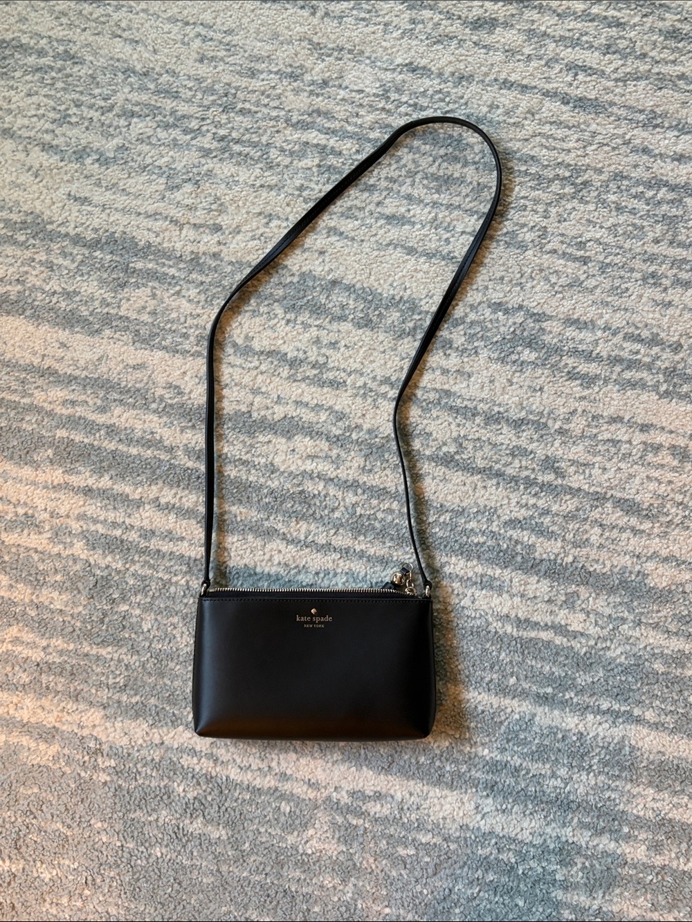 kate spade Black Leather Slim Crossbody with Gold Logo